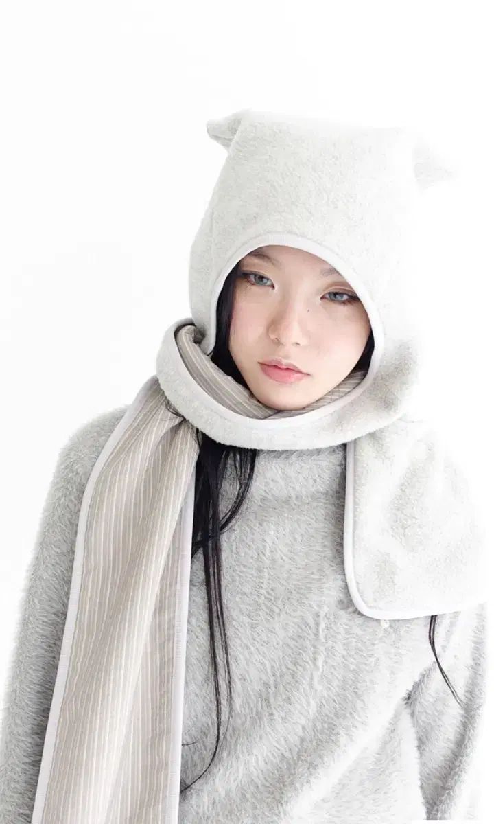 ショップフェアリー フリース イヤー フード マフラー メランジ グレー