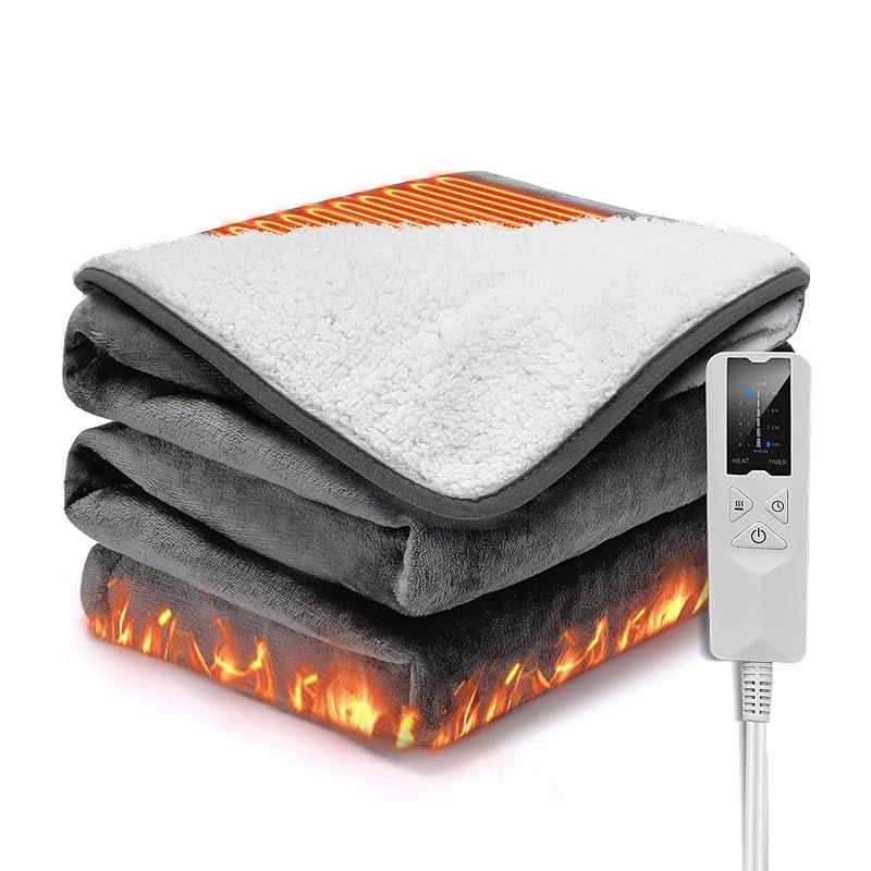 電気毛布 掛け敷き兼用 180 133 cm 大判サイズ 6段階温度調整 4段階タイマー ふわふわ 電気ひざ掛け フランネルとコットンウール 厚手生地 電気ブランケット ふかふか ソファ ブランケット 速暖 恒温加熱 過熱保護 切り忘れ防止 省エネ 柔らか 1