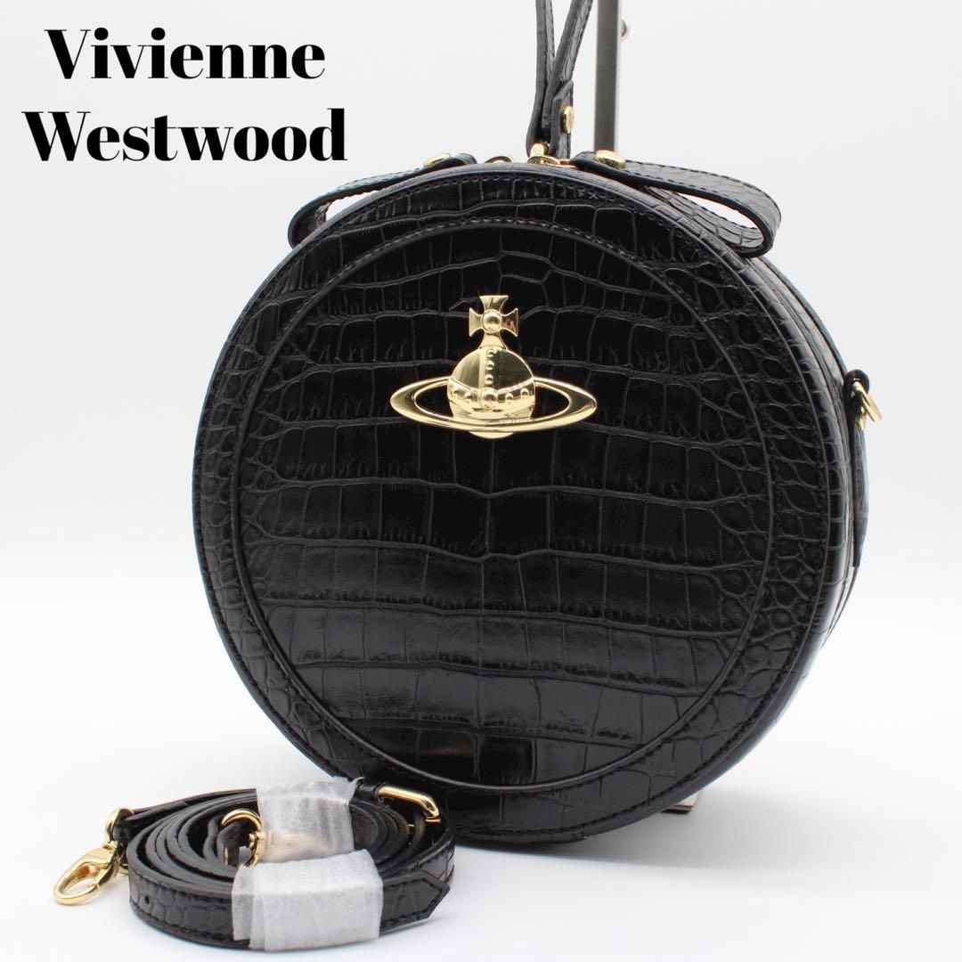 Vivienne オーブ クロコ型押し ハンドバッグ 2way 黒色