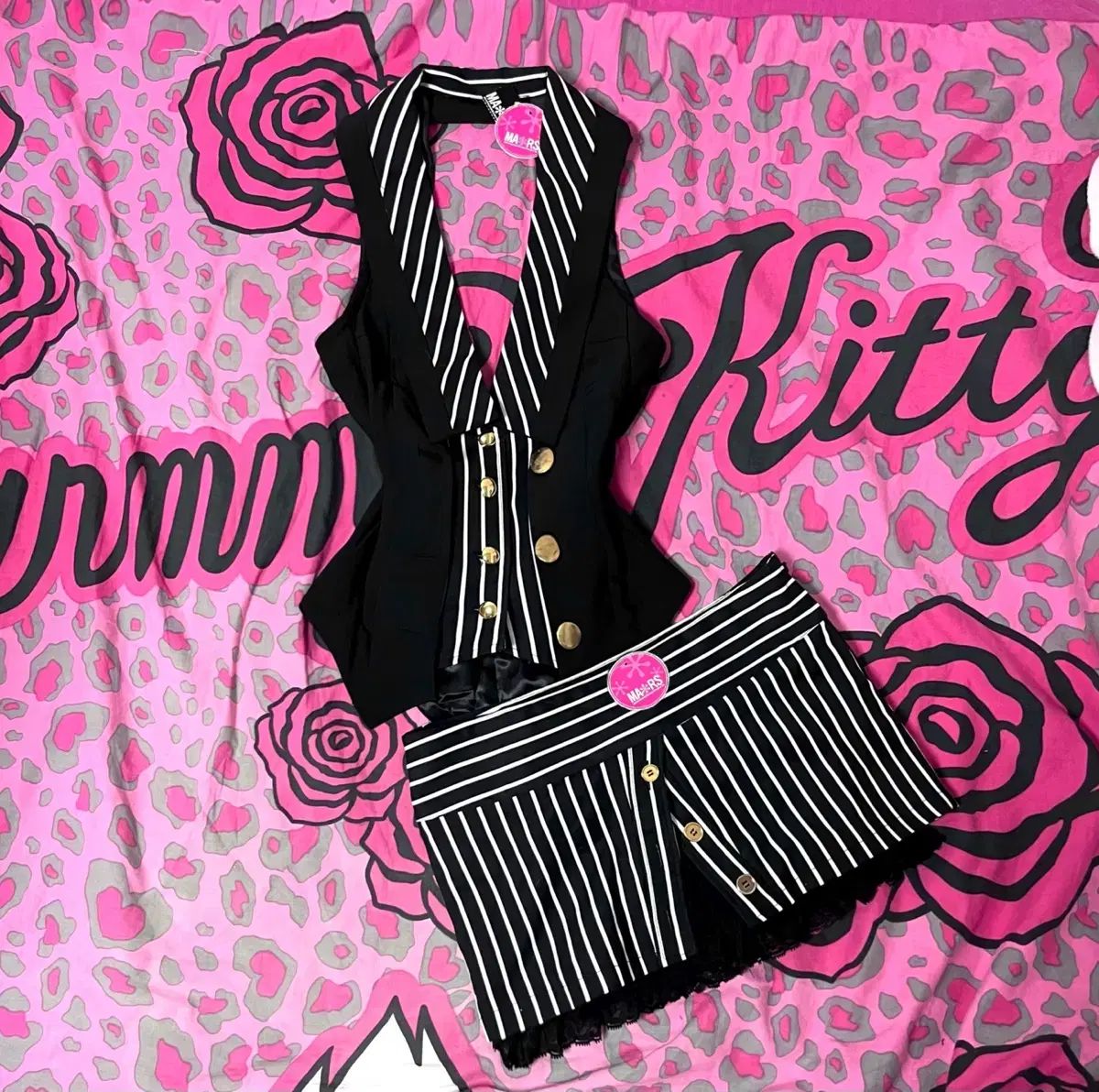 MA RS マズ ブラック ストライプ ゴールド ギークシック セットアップ 姉ギャル 109ピンターy2k