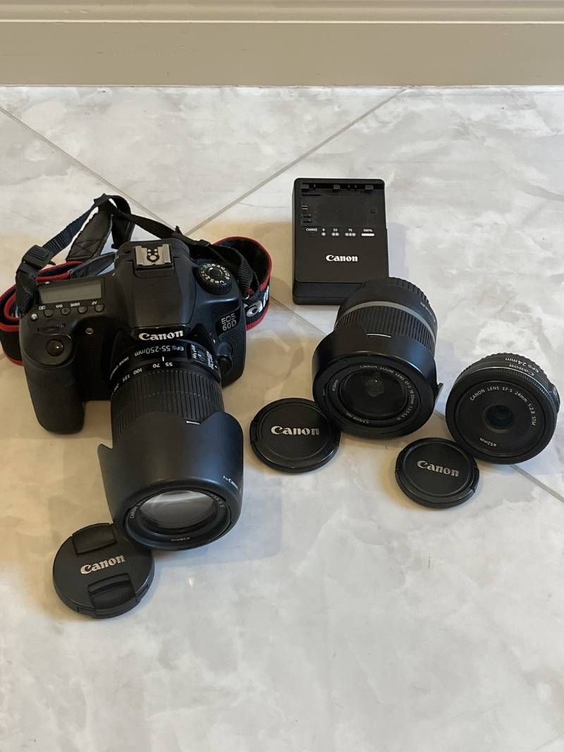 Canon EOS 60D DS126281 デジタル一眼レフカメラ レンズ まとめ EF-S 24㎜ 1 2.8 STM 18-55㎜ 1 3.5-5.6 IS 55-250㎜ 1 4-5.6 IS
