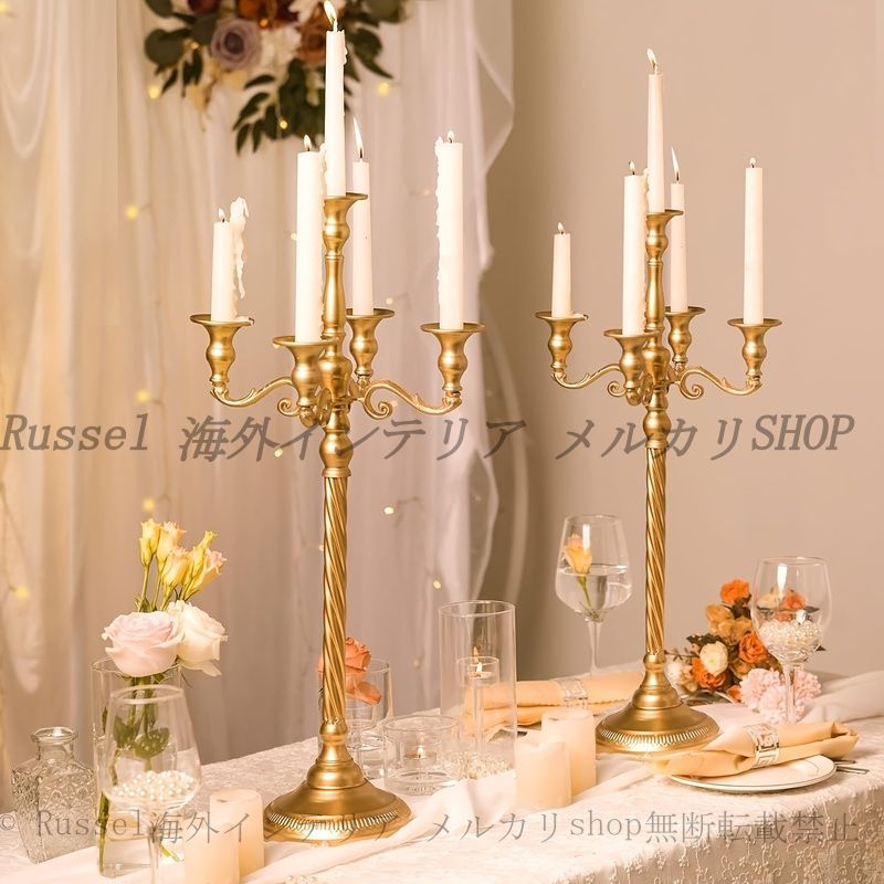 キャンドル ホルダー エレガント 5本腕 おしゃれ かわいい インテリア 燭台 ロウソク 立て 蠟燭 スタンド ディナー パーティー ウェディング デコレーション 結婚式 ゴールド