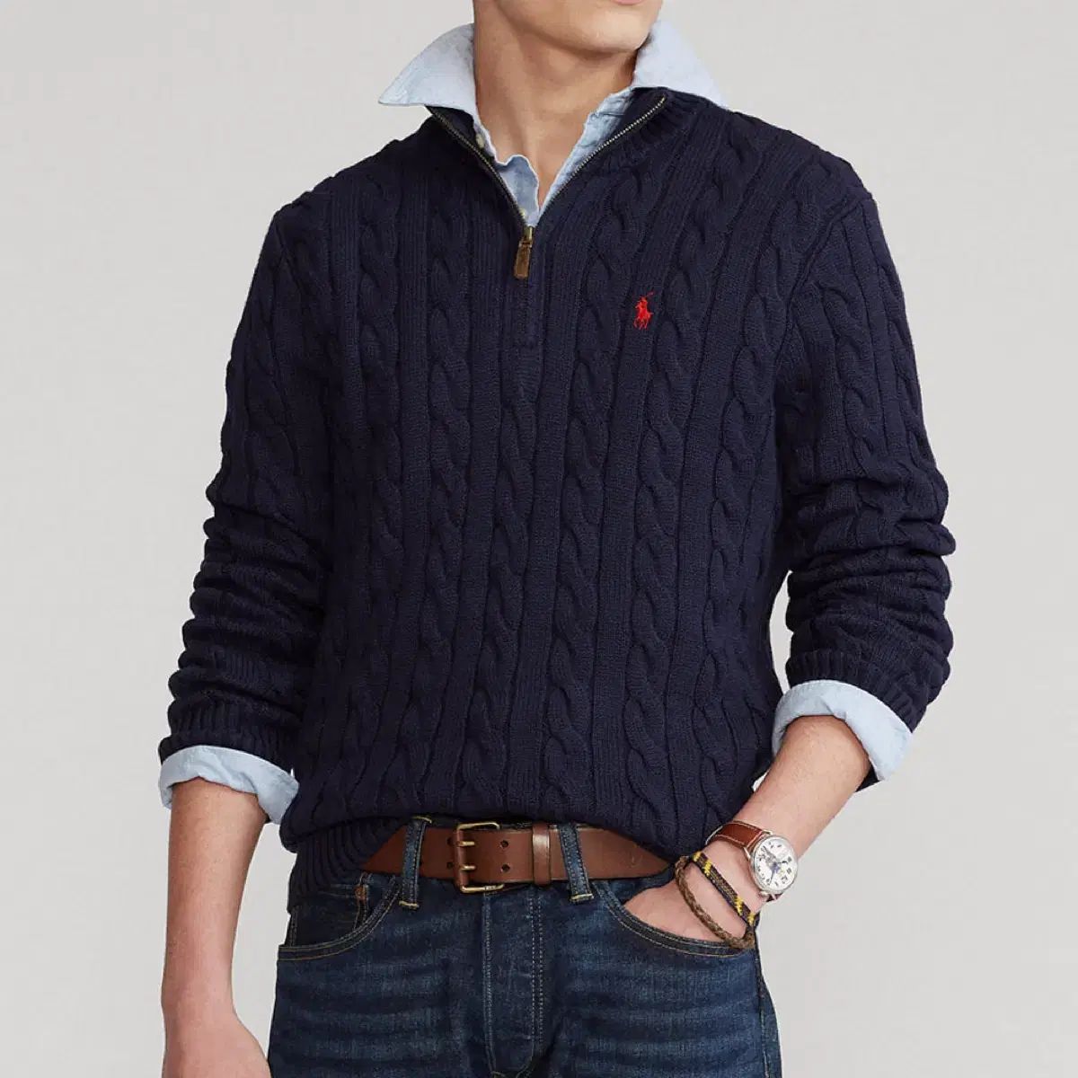 ポロ ラルフローレン ネイビー ケーブル編み ニット ジップアップ