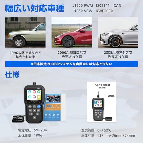 Sugarman OBD2診断機 日本語対応 自動車故障診断機 車検対応 スキャンツール フルOBD2機能 チェックエンジンライトの消灯 バッテリーテスト DTC検索 軽量 向け JOBD国産車対応不可 41366809 WWW_OPDRERGINERDOGAN_COM