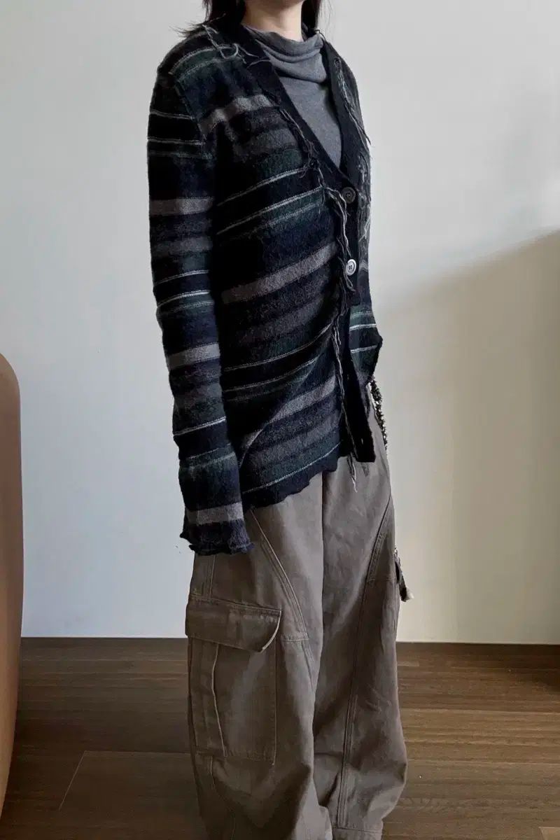  Perverze ファーバーズ ストライプ カーディガン 長袖 カーディガン ボレロ アンサンブル