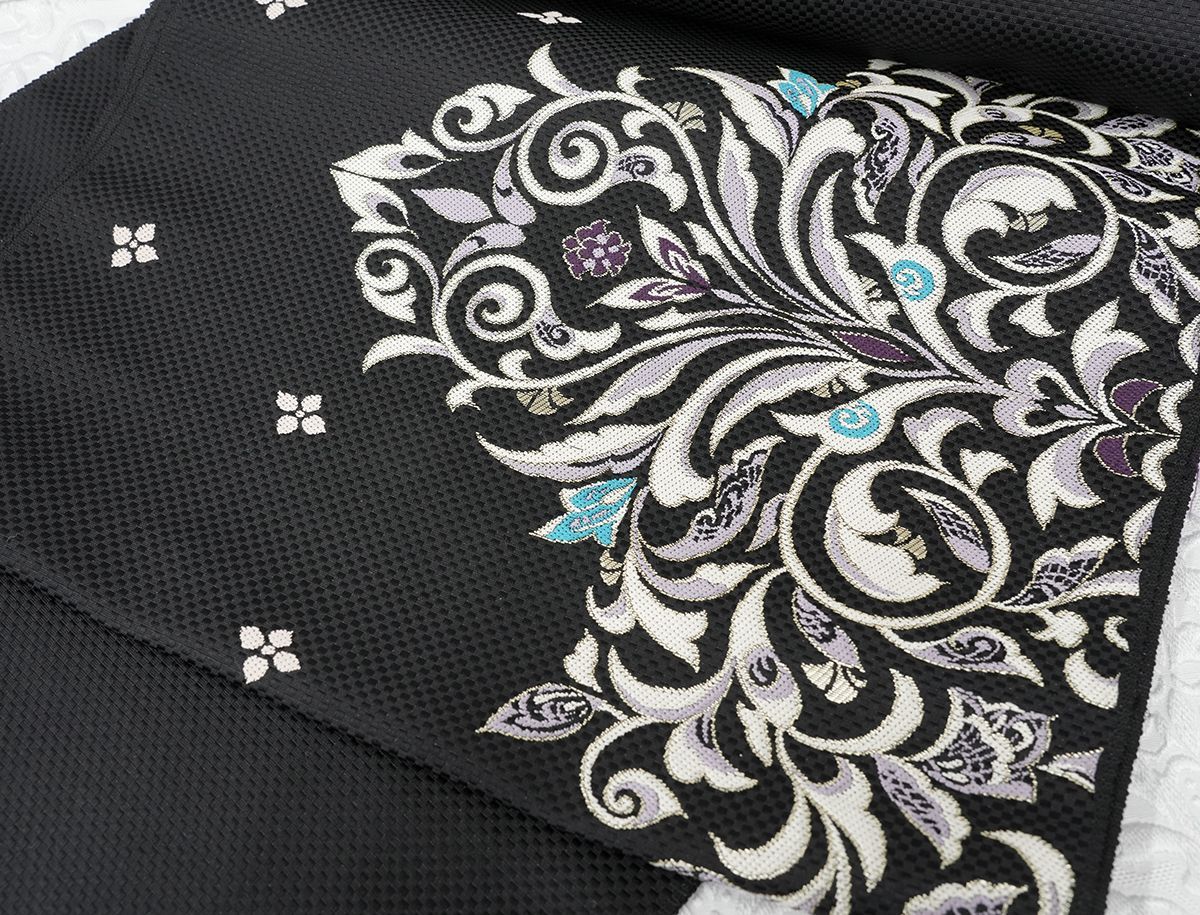  未仕立 西陣織 九寸 名古屋帯 アラベスク 黒地 仕立代込み 名古屋帯 帯