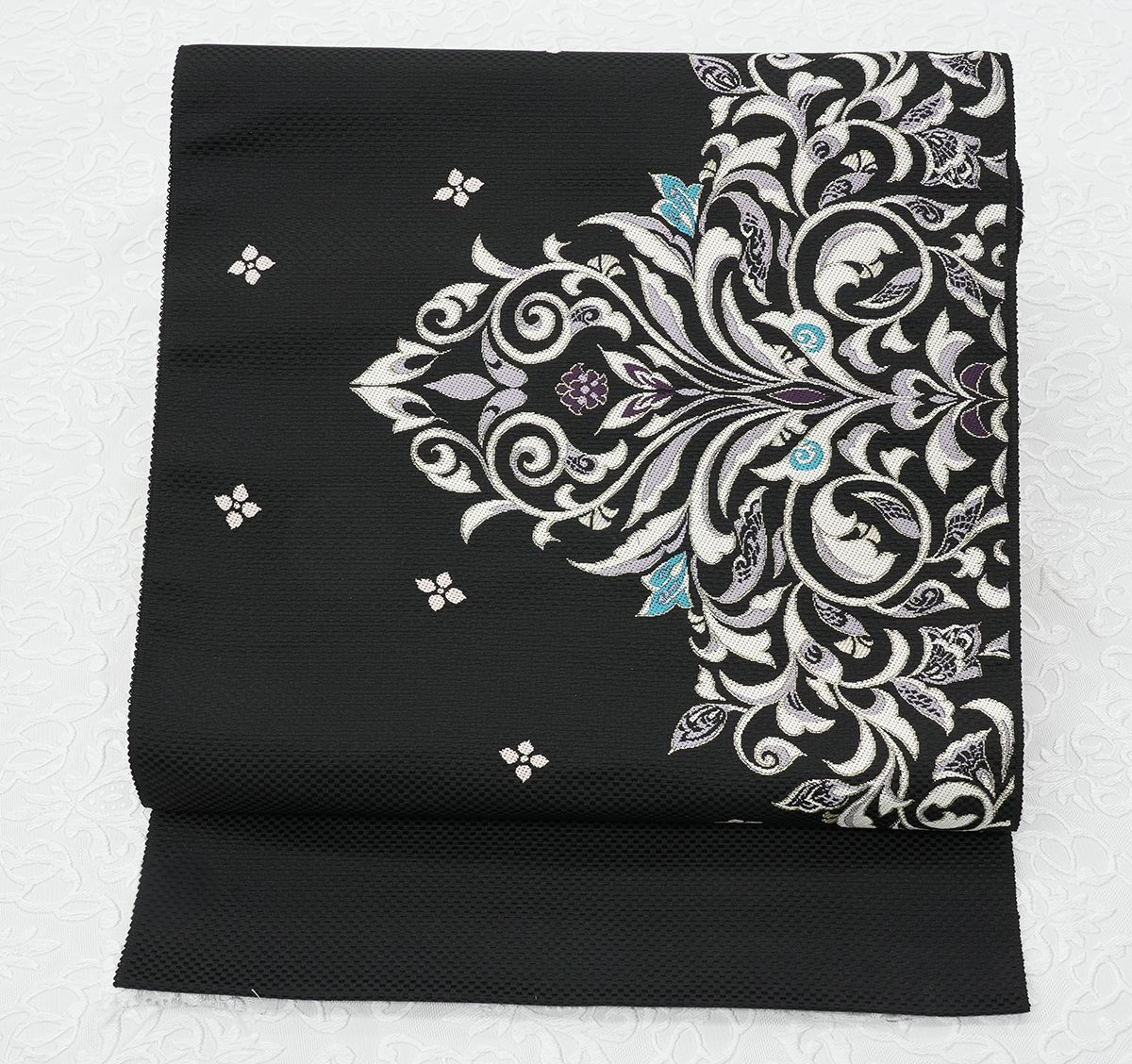 未仕立 西陣織 九寸 名古屋帯 アラベスク 黒地 仕立代込み