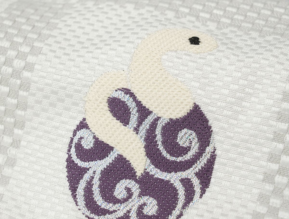  未仕立 西陣織 九寸 名古屋帯 十二支 干支 巳年 白地 仕立代込み 名古屋帯 帯