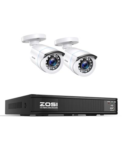 ZOSI 200万画素防犯カメラシステム 8CH H.265 5MPレコーダー 監視カメラ2台 AI人体車両検出 Eメールアラート ナイトビジョン IP66 防水 HDDなし 55bfcd69