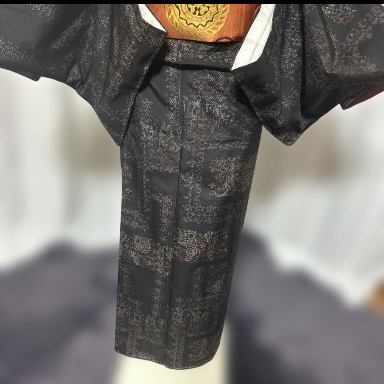  袷 正絹 大島紬 フルセット Excellent Condition Fully Lined Pure Silk Oshima Tsumugi Kimono Set Oriental Pattern 紬 着物