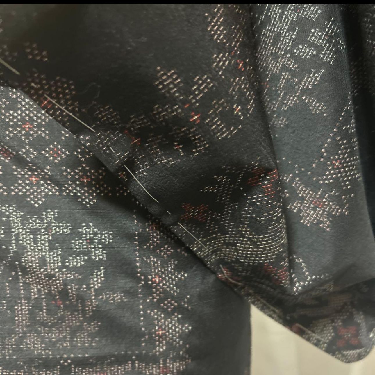 袷 正絹 大島紬 フルセット Excellent Condition Fully Lined Pure Silk Oshima Tsumugi Kimono Set Oriental Pattern