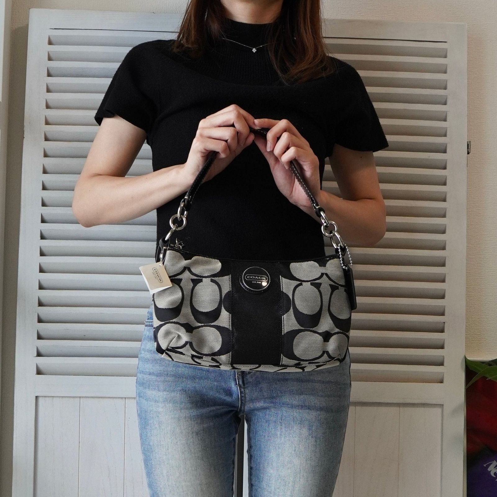 コーチ シグネチャー キャンバス ハンドバッグ ワンショルダーバッグ ブラック F17439