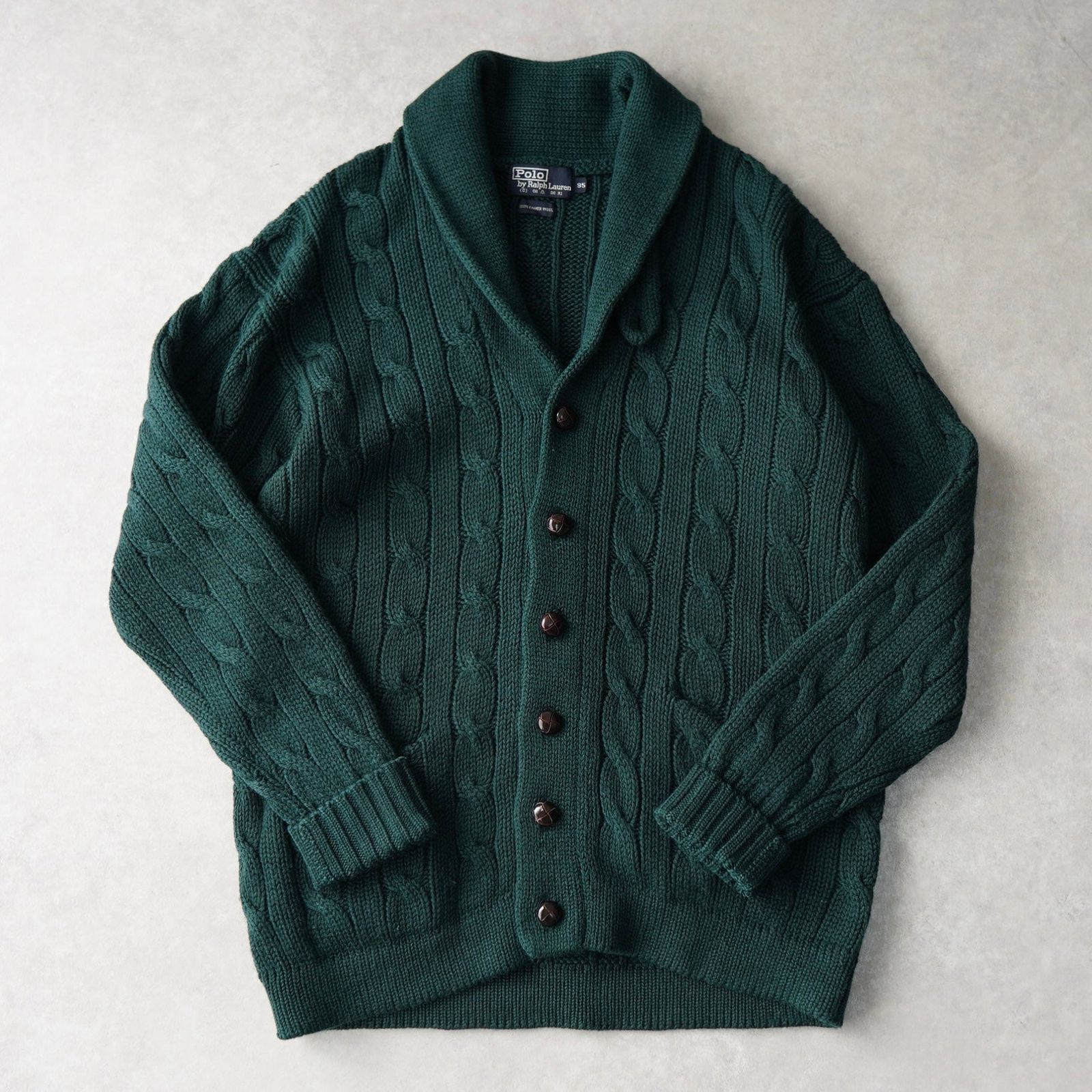 ポロ バイ ラルフローレン ショール ニットジャケット カーディガン ケーブル編み グリーン