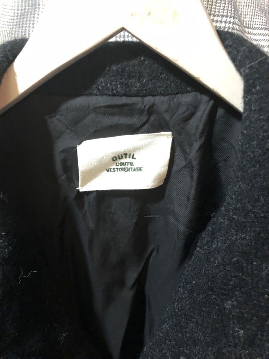福岡 OUTIL ウティ ロングコート ブラック サイズ1 MANTEAU AUXERRE ヘリンボーン FK
