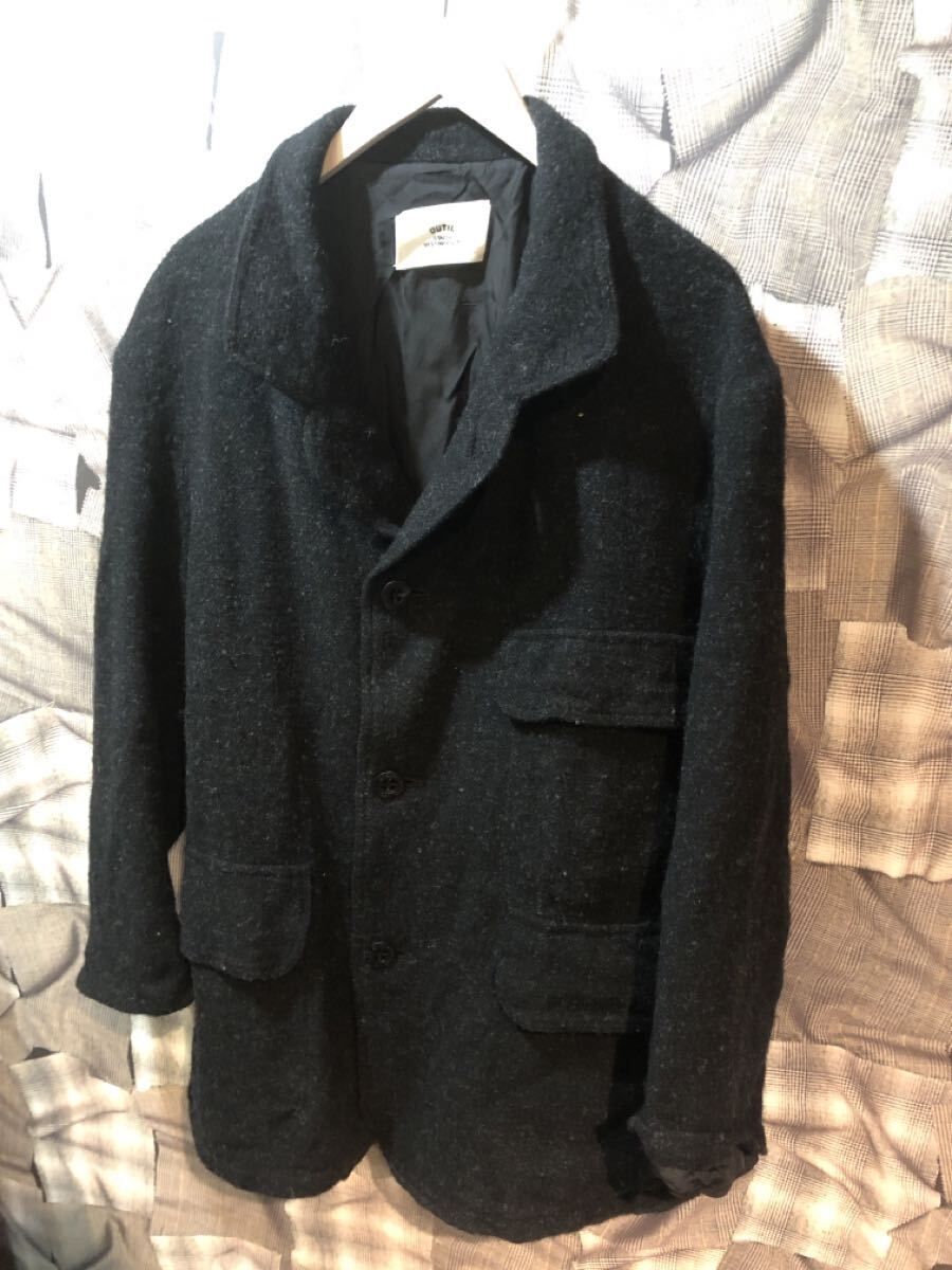 福岡 OUTIL ウティ ロングコート ブラック サイズ1 MANTEAU AUXERRE ヘリンボーン FK