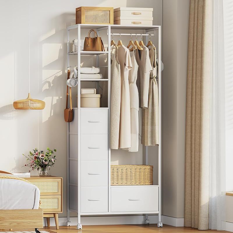 LunarLight ハンガーラック ワードローブ 引き出し付き 大容量 頑丈