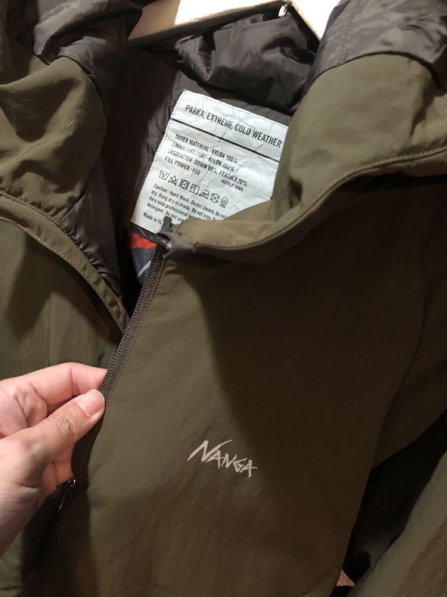NANGA FREAKS STORE ナンガ フリークスストア別注 ダウンジャケット S ナイロン カーキ GL-02E FK