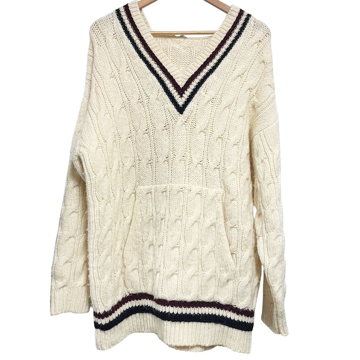 CELINE セリーヌ オーバーサイズケーブルニットプルオーバーパーカー 2A03Q108O アイボリー ニットフーディ セーター Vネック メンズ 25033401 MK