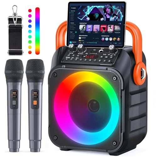 カラオケセット 拡声器 スピーカーセット 家庭用 ワイヤレスマイク２本 Bluetooth 5.0 カラオケマイク 小型 PAセット カラオケ マシン ポータブルスピーカー SDカード USB AUX Android 対応 ホームパー d5e47675