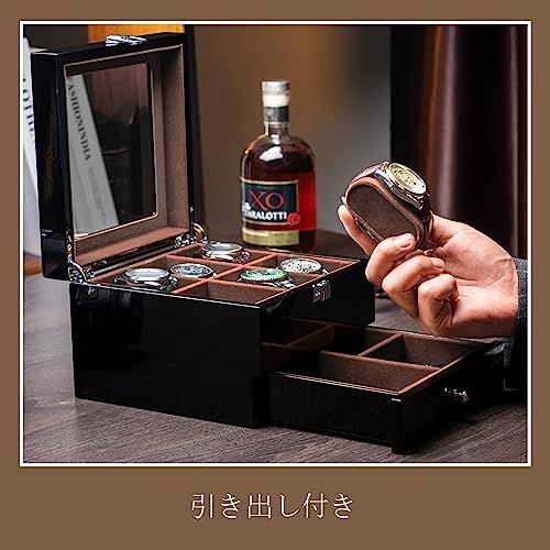 ProCase メンズ木製腕時計ボックス 6スロット ラッカー仕上げ ガラストップ付き 2段ディスプレイケース 父の日ギフト ブラック 29f54f17 WWW_OPDRERGINERDOGAN_COM