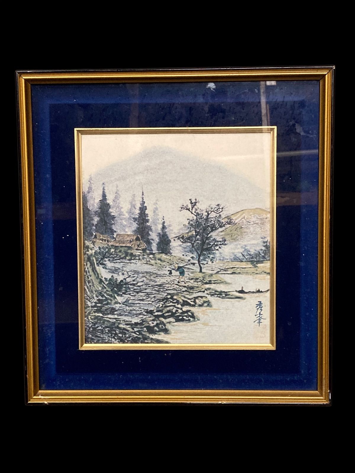 日本 秀峯 肉筆 絹本作品 落款 印 墨 絵 落款らっかん サインあり