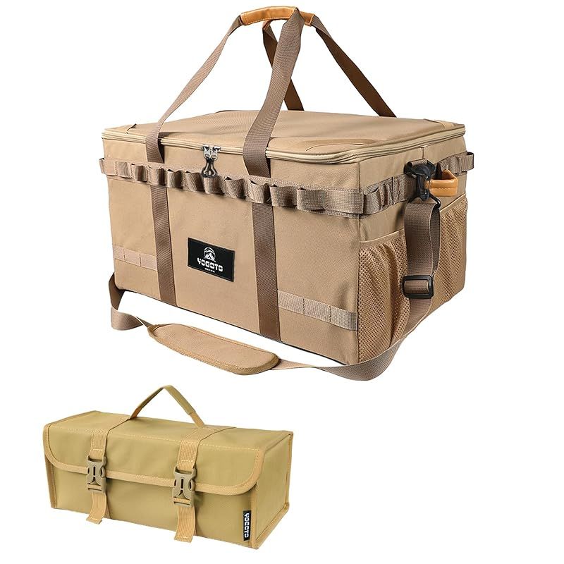 YOGOTO キャンプ 収納ボックス ソフトコンテナギアボックス ツールボックス 60L 大容量 深型 車載収 3way 収納ケース 折りたたみ キャンプ道具収納 仕切り付き ショルダーストラップ付き ペグバッグ 1個付き BBQ ピクニック 釣り ア