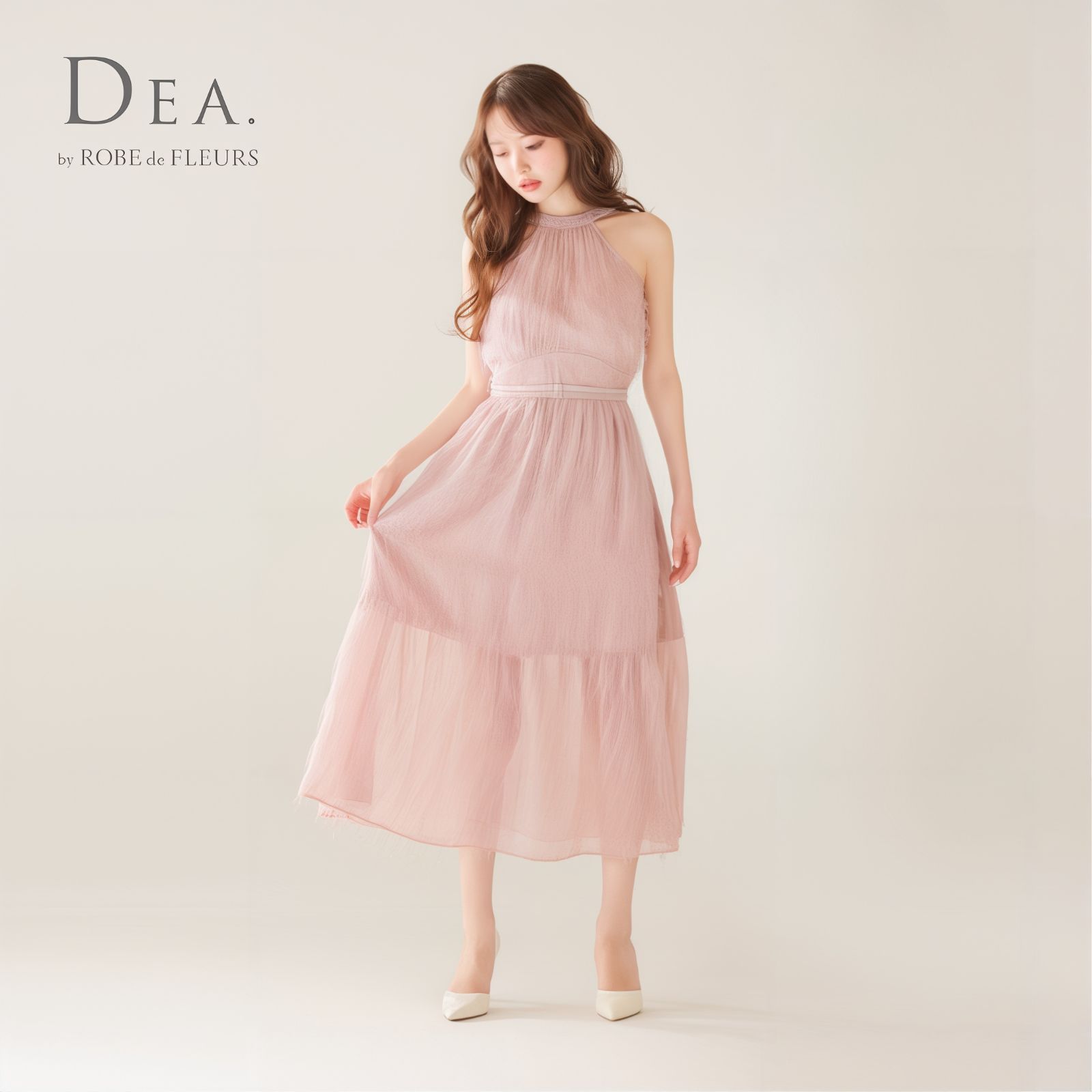 DEA. by ROBE de FLEURS ディアバイローブドフルール ミニドレス DE4318 フリンジジャガードサテンロングキャバドレス Pink