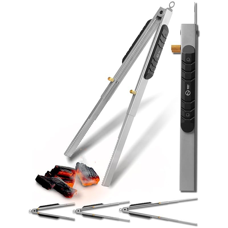 ZEN Camps 火バサミ 薪バサミ 炭バサミ トング 伸縮式 アウトドア 焚き火 キャンプ バーベキュー ステンレス製 ストッパー付 シルバー