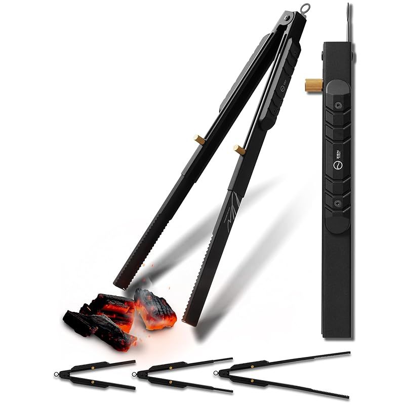 ZEN Camps 火バサミ 薪バサミ 炭バサミ トング 伸縮式 アウトドア 焚き火 キャンプ バーベキュー ステンレス製 ストッパー付 ブラック