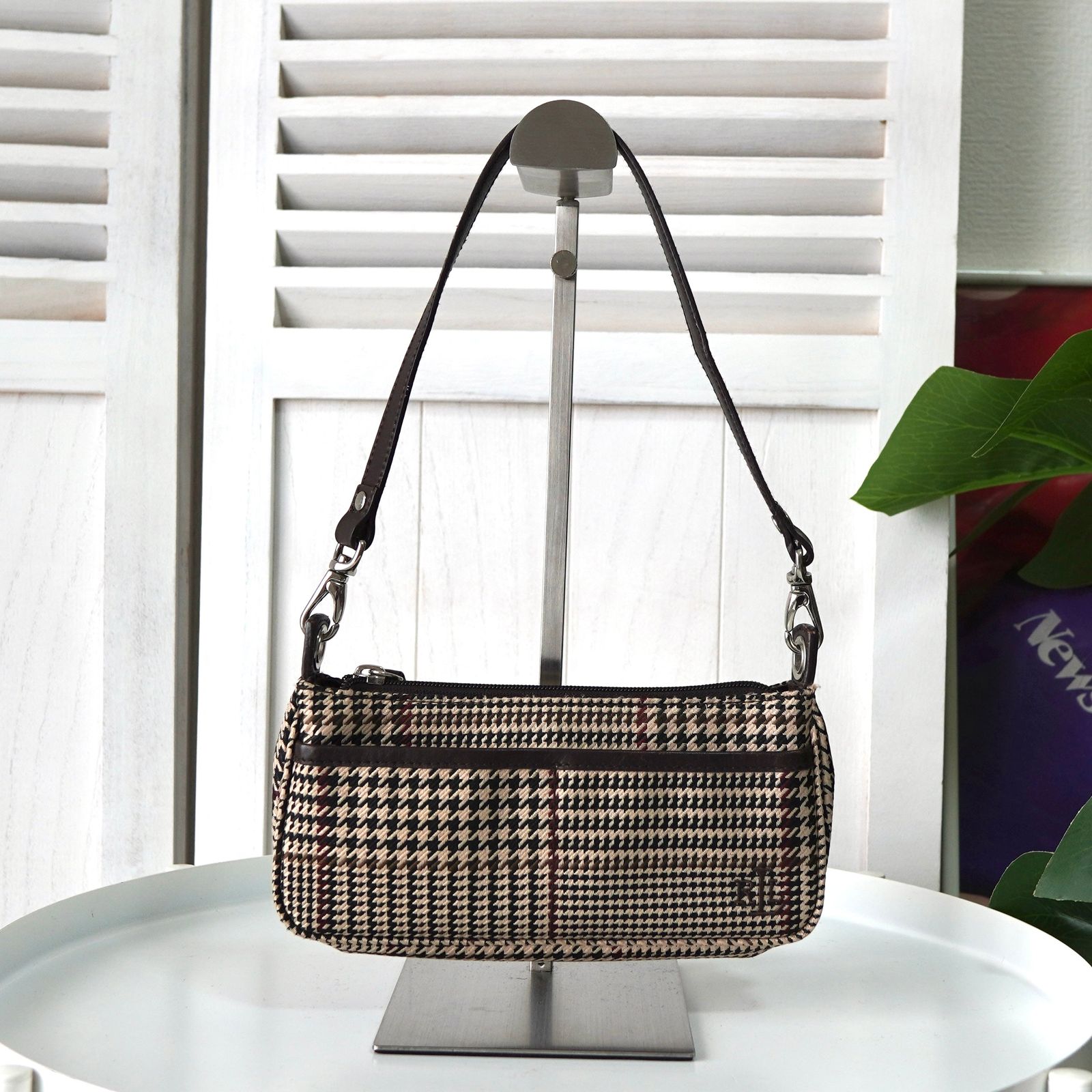 ローレン ラルフローレン 千鳥格子柄 ナイロンキャンバス ミニバッグ ポーチ ベージュ