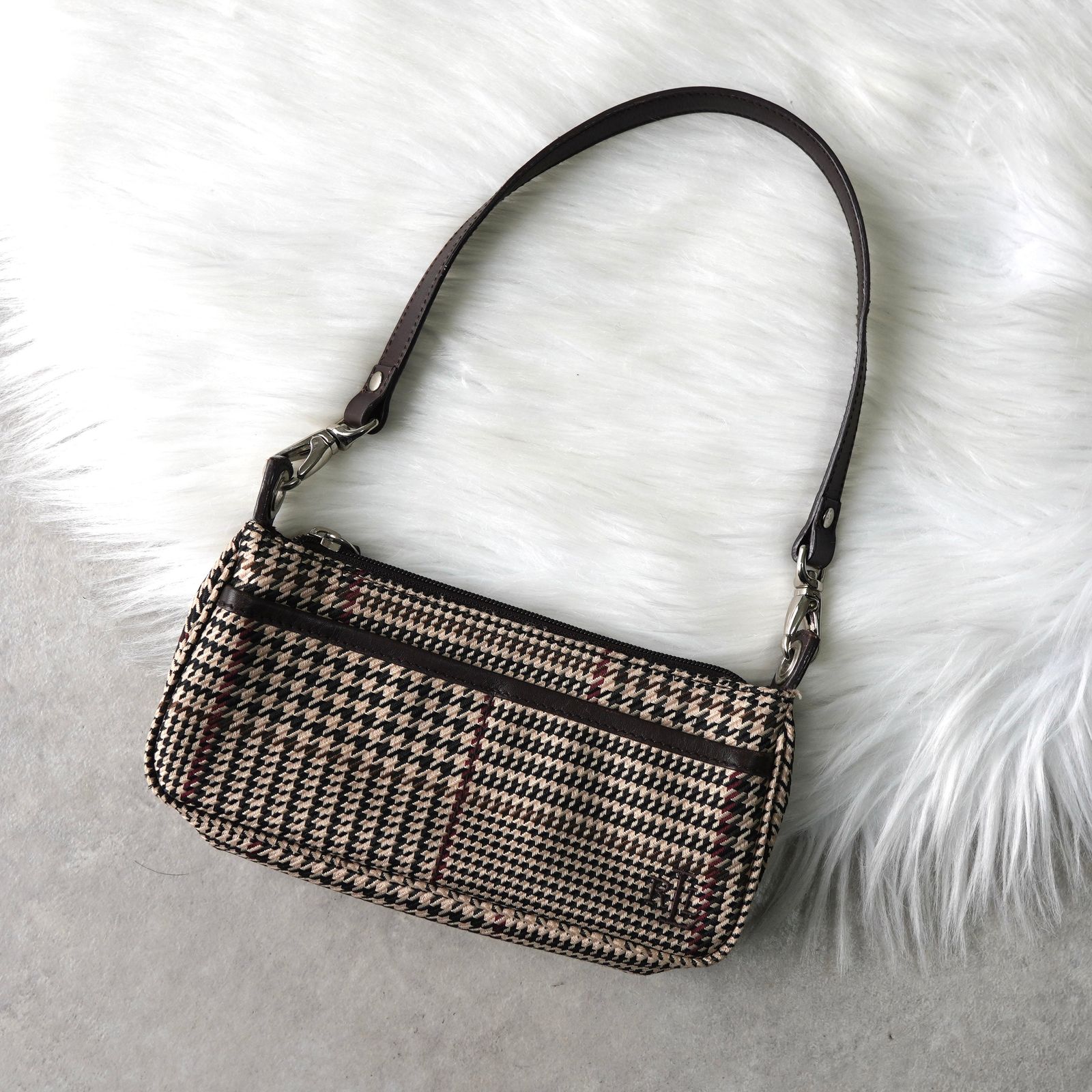  ローレン ラルフローレン 千鳥格子柄 ナイロンキャンバス ミニバッグ ポーチ ベージュ ポーチ バッグ