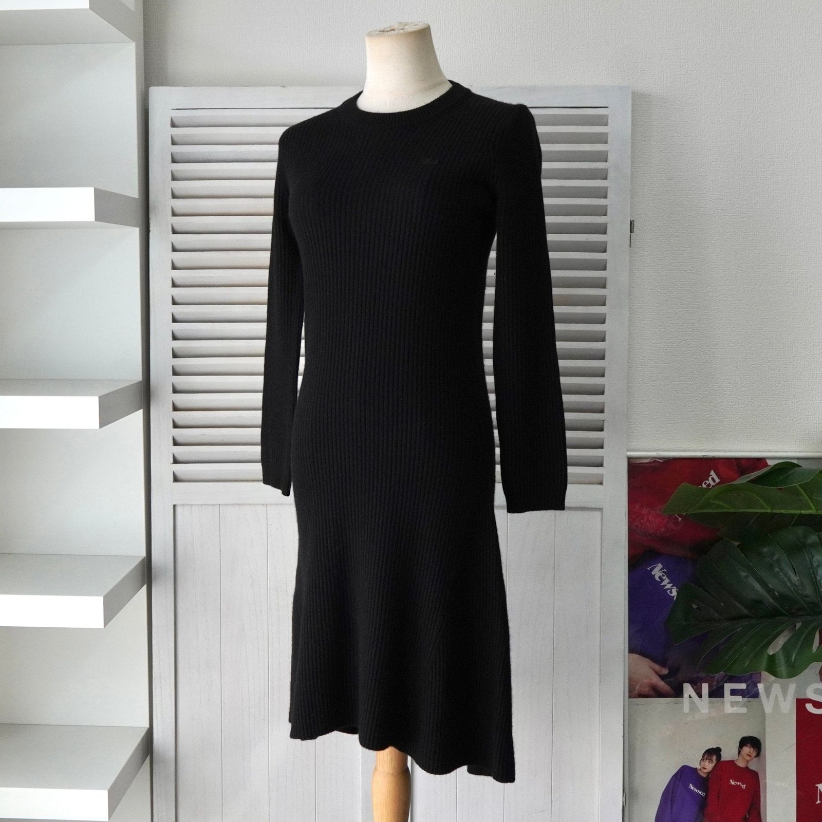 ラコステ ロゴパッチニットワンピース ブラック レディース