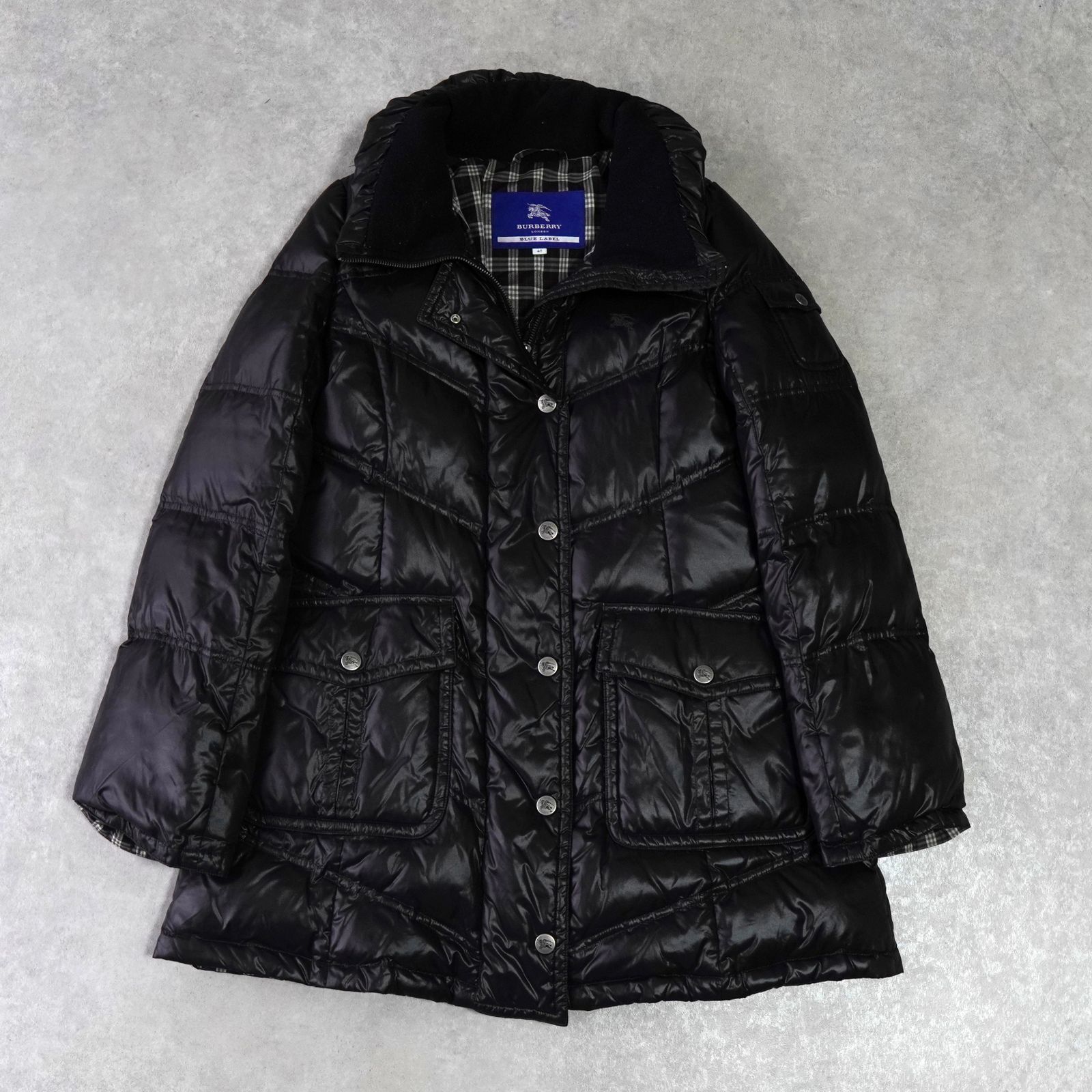 バーバリーブルーレーベル　美品　ダウン　ノバチェック　ホースロゴ　L バーバリー ブルーレーベル ホースロゴ ノバチェック裏地 ロング