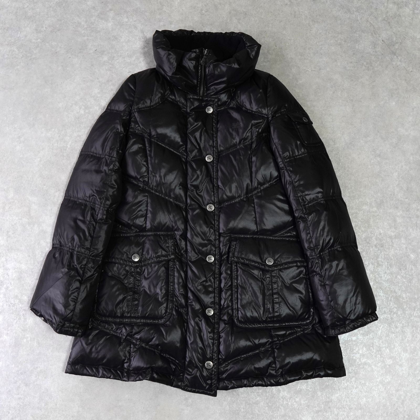 極美品■バーバリーロンドン　ノバチェック裏地　ダウンジャケット　ブラウン バーバリー ブルーレーベル ホースロゴ ノバチェック裏地 ロング