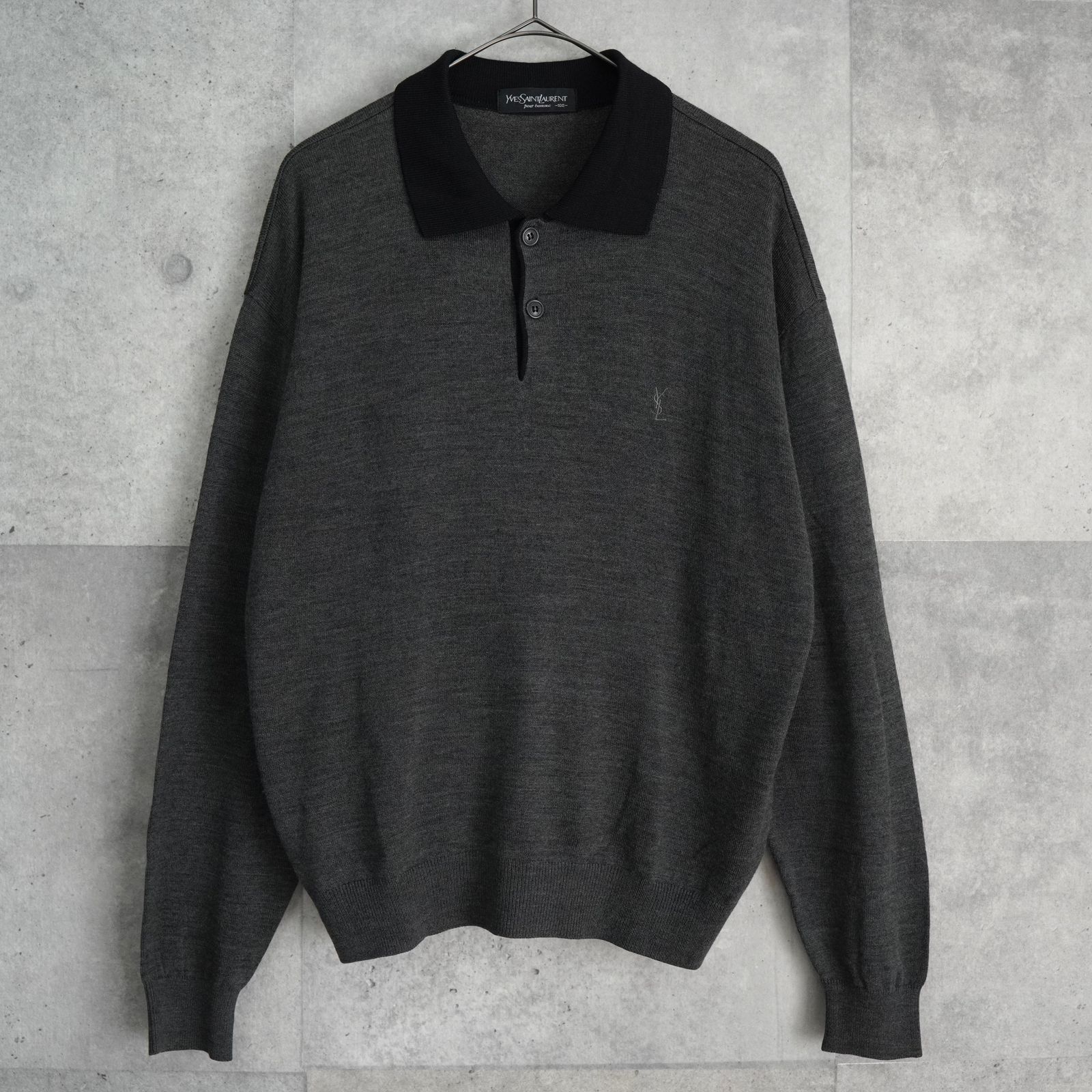 イヴ サンローラン ヴィンテージ YSLロゴ ポロニット グレー - メルカリ