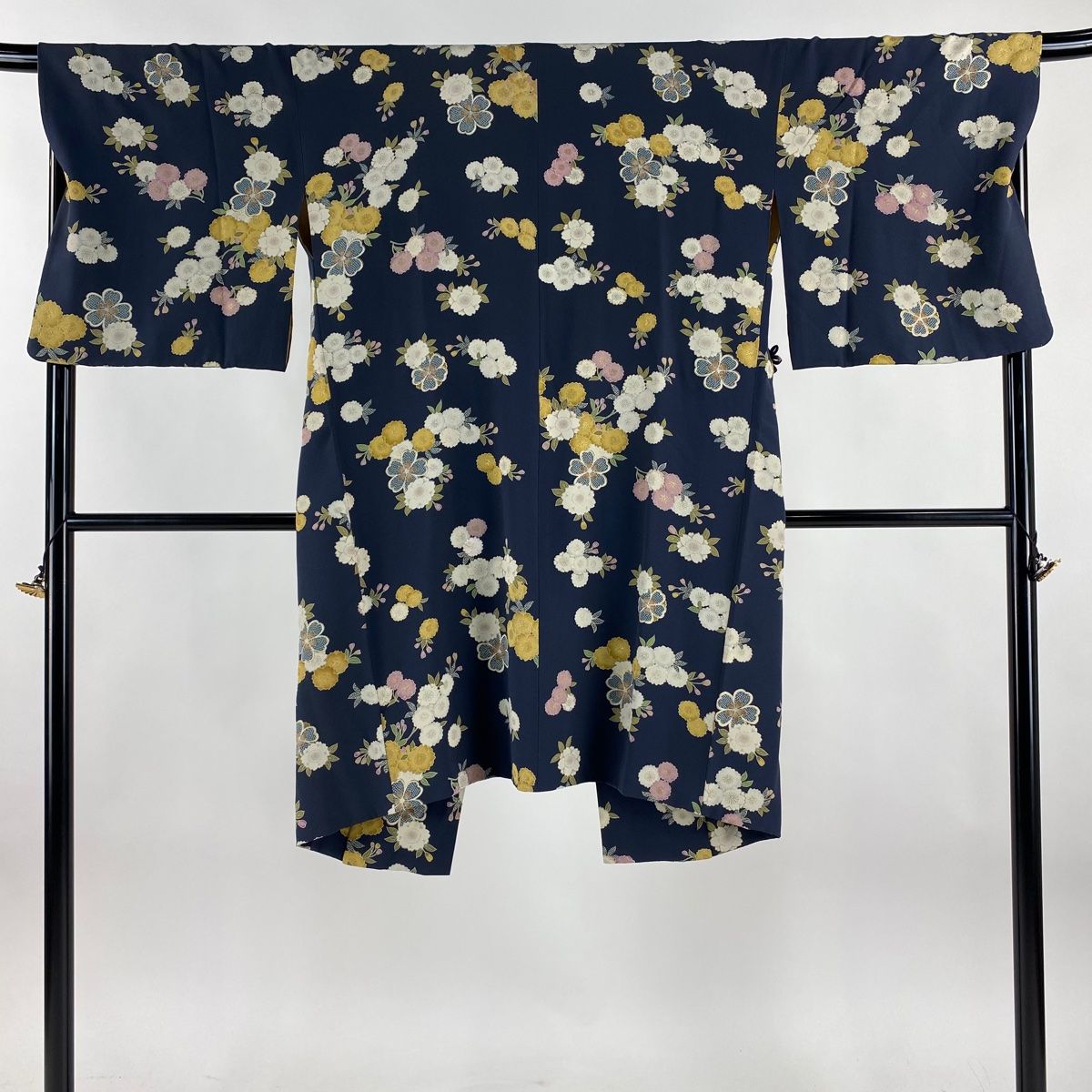 道中着 身丈106.5 cm 裄丈68 L 和装コート 桜 金彩 紺色 正絹