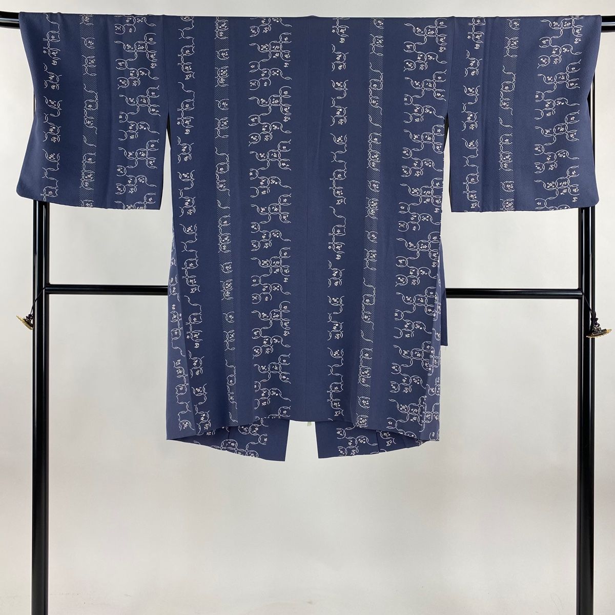 道中着 身丈100 5 cm 裄丈69 L 和装コート 草花 幾何学 青灰色 正絹