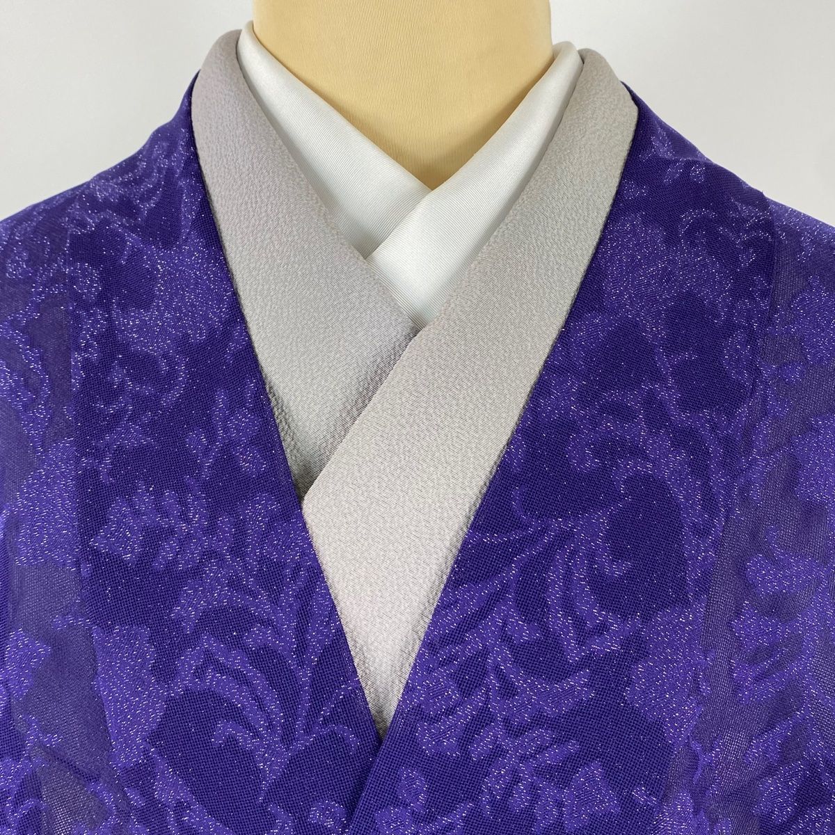  道中着 身丈106 cm 裄丈71 5 L 和装コート 草花 箔 紫 正絹 羽織 着物 浴衣