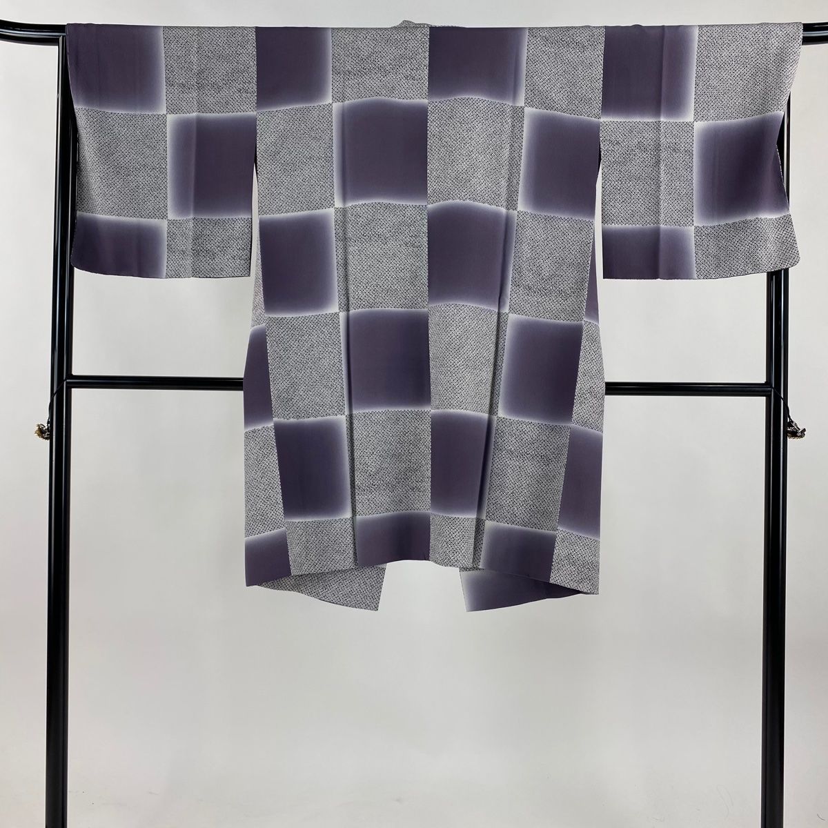 道中着 身丈100 5 cm 裄丈66 M 和装コート 市松 疋田 ぼかし 紫 正絹