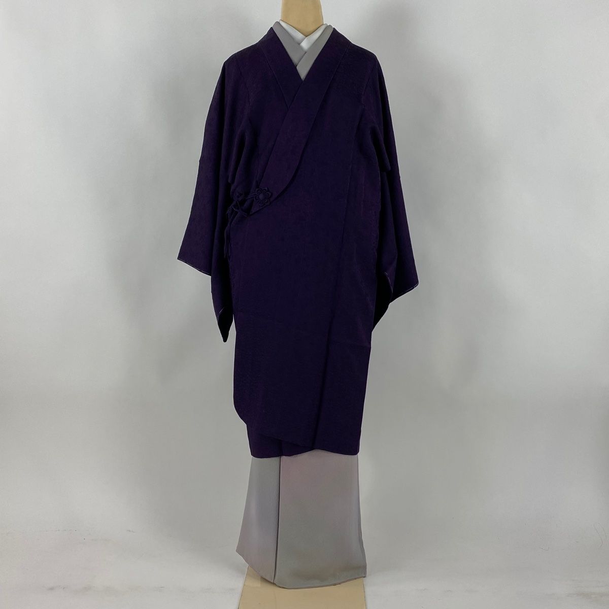 道中着 身丈105 cm 裄丈68 L 和装コート へちま衿 地紋 濃紫 正絹
