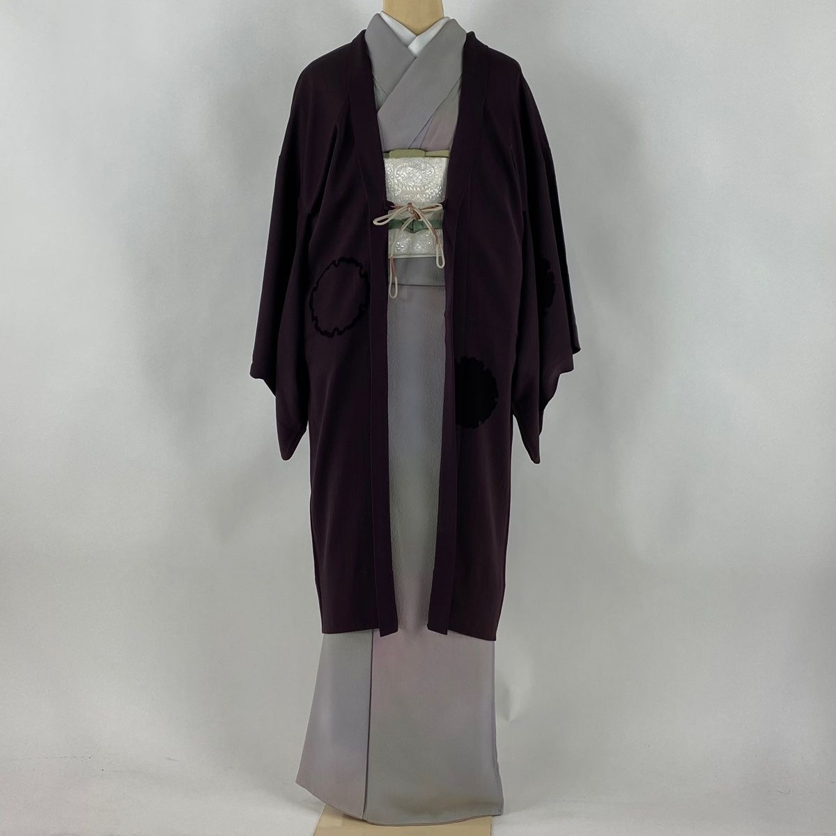 羽織 身丈109 cm 裄丈66 M 雪輪 ベルベット 茶紫 正絹