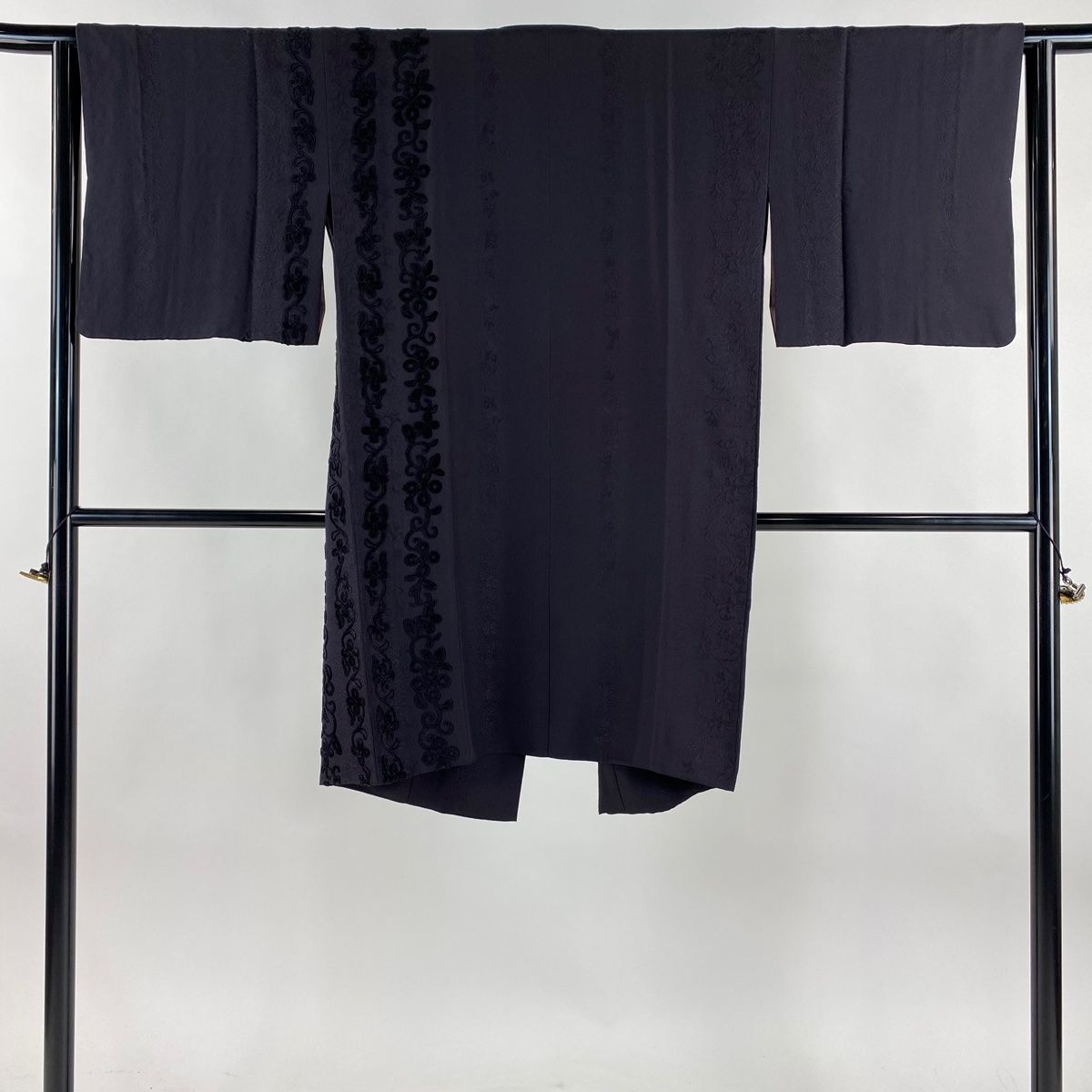 道中着 身丈102 cm 裄丈62 S 花唐草 黒 正絹