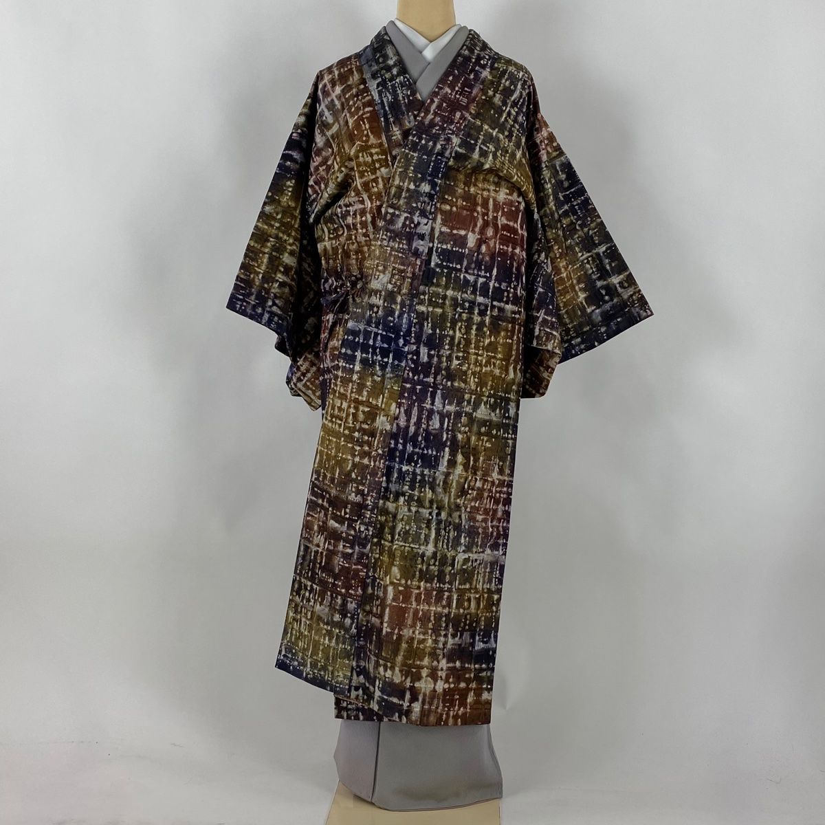 道中着 身丈124.5 cm 裄丈64.5 M 和装コート 幾何学 黄土色 正絹