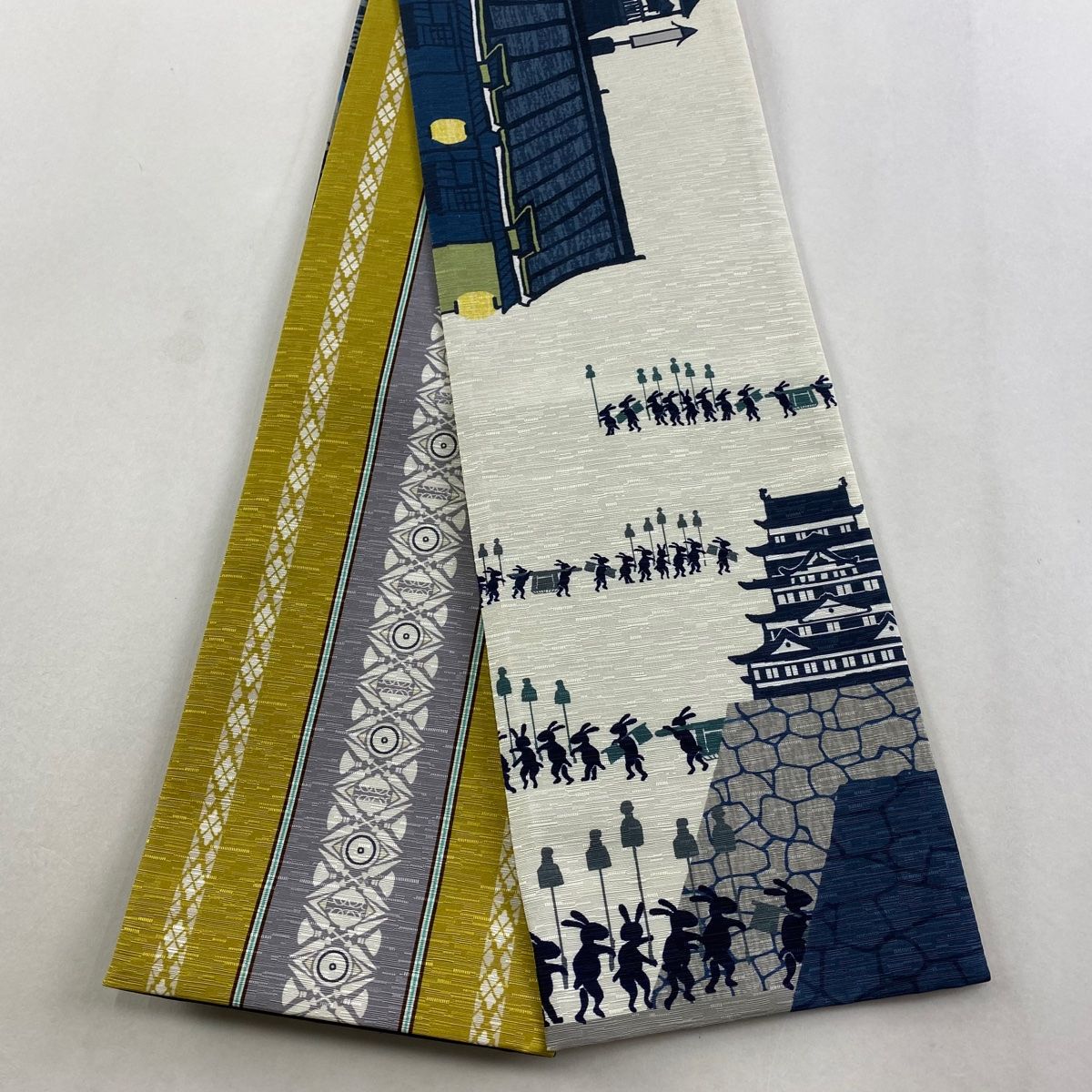 半幅帯 うさぎ 青海波 深緑 正絹