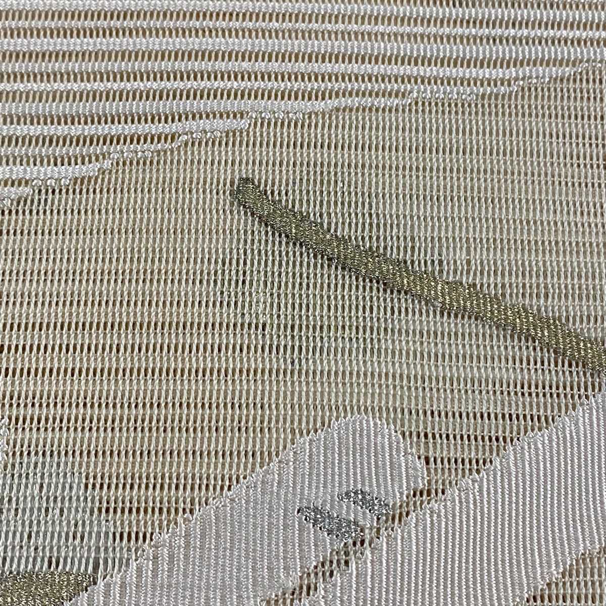 名古屋帯 優品 夏帯 絽 笛 流水 箔 金銀糸 クリーム 正絹 【中古