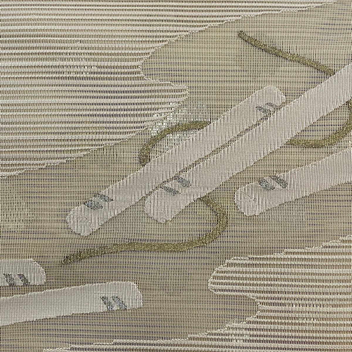 名古屋帯 優品 夏帯 絽 笛 流水 箔 金銀糸 クリーム 正絹 【中古