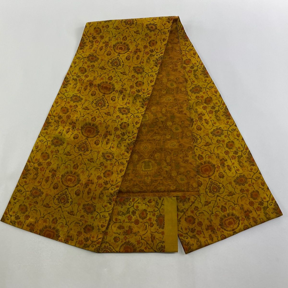 美品】 名古屋帯 優品 八寸名古屋帯 松葉仕立て 草花 幾何学模様 山吹