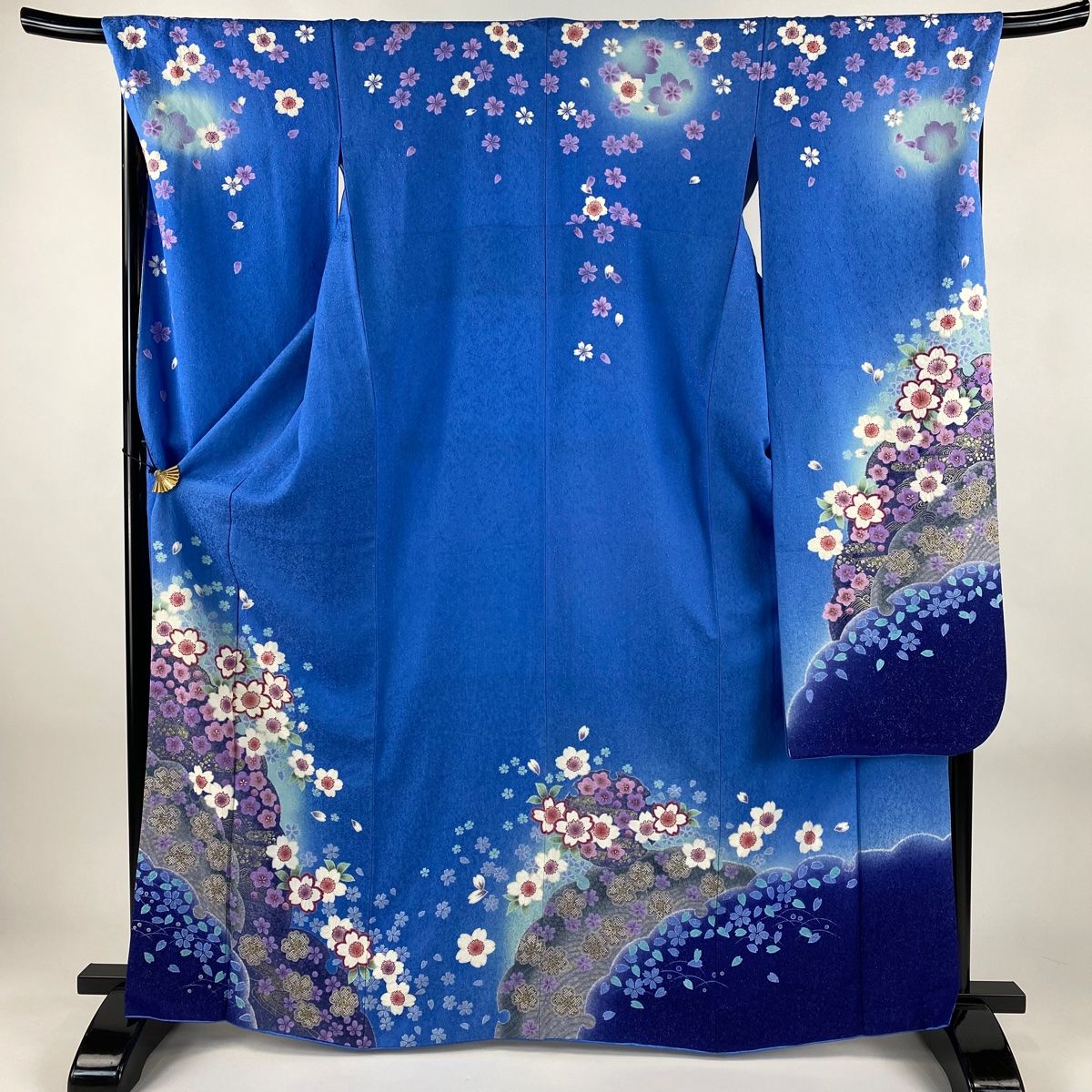 振袖 身丈167 cm 裄丈69.5 L 袷 桜 波 銀通し 金糸 青 正絹
