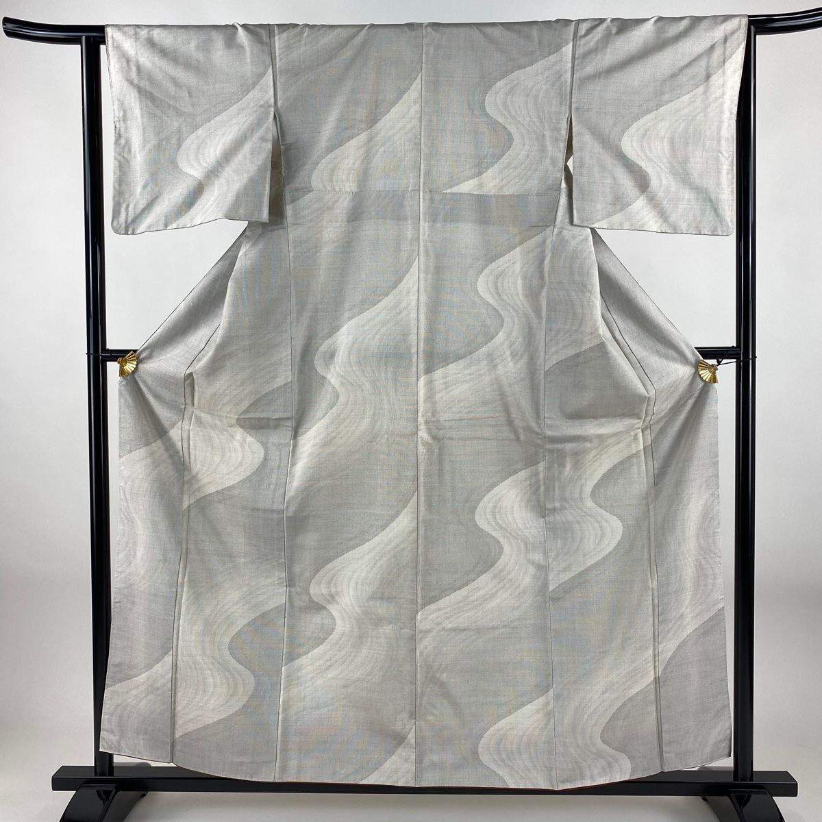 大島紬 身丈158.5 cm 裄丈63.5 S 袷 桑原啓之介 証紙 幾何学 灰色 正絹