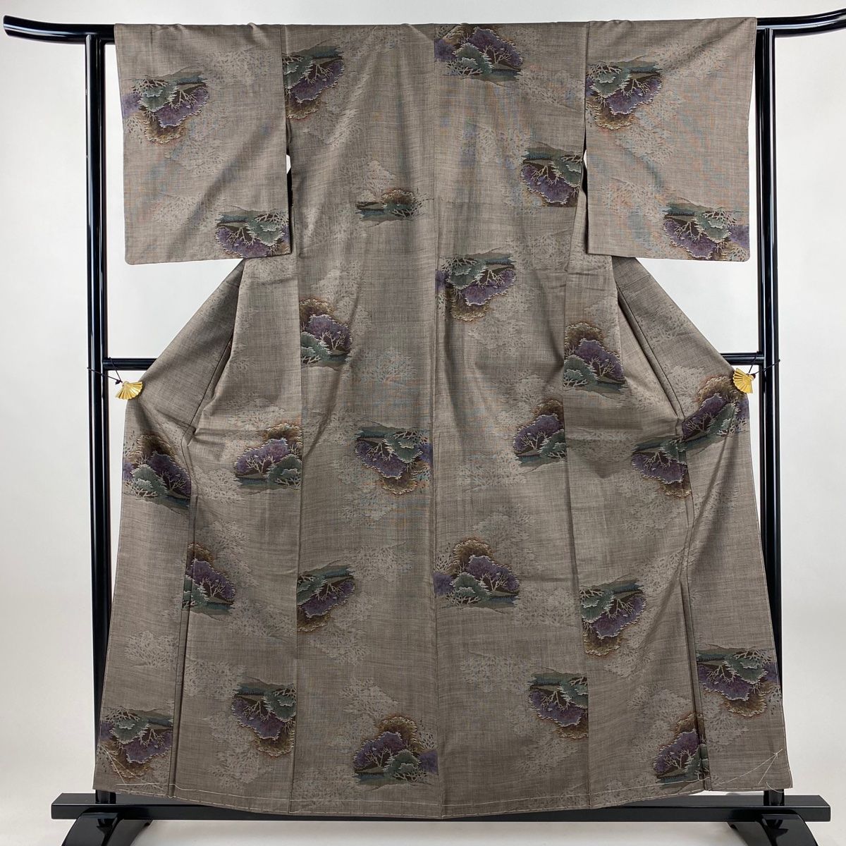 大島紬 身丈159 5 cm 裄丈62 S 袷 ますいわ屋 証紙 樹木 純泥染 焦茶色 正絹